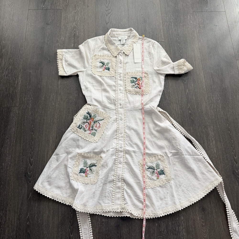 Calypso St Barth NWT Linen Blend Crochet Belted Shirt Dress Bird Resort Luxury - Picture 12 of 14